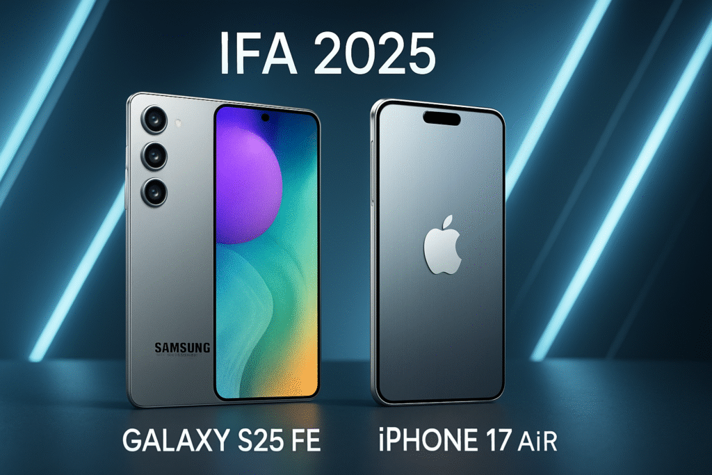 Samsung Galaxy S25 FE and hints of iPhone 17 Air thin-design trend highlighted around IFA 2025 launches.